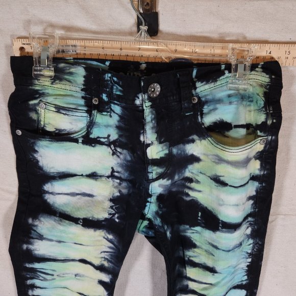 Rogue Jeans Tie Dye Mens 28 Black Skinny Stretchy Denim Pants Boho Retro - Picture 3 of 14